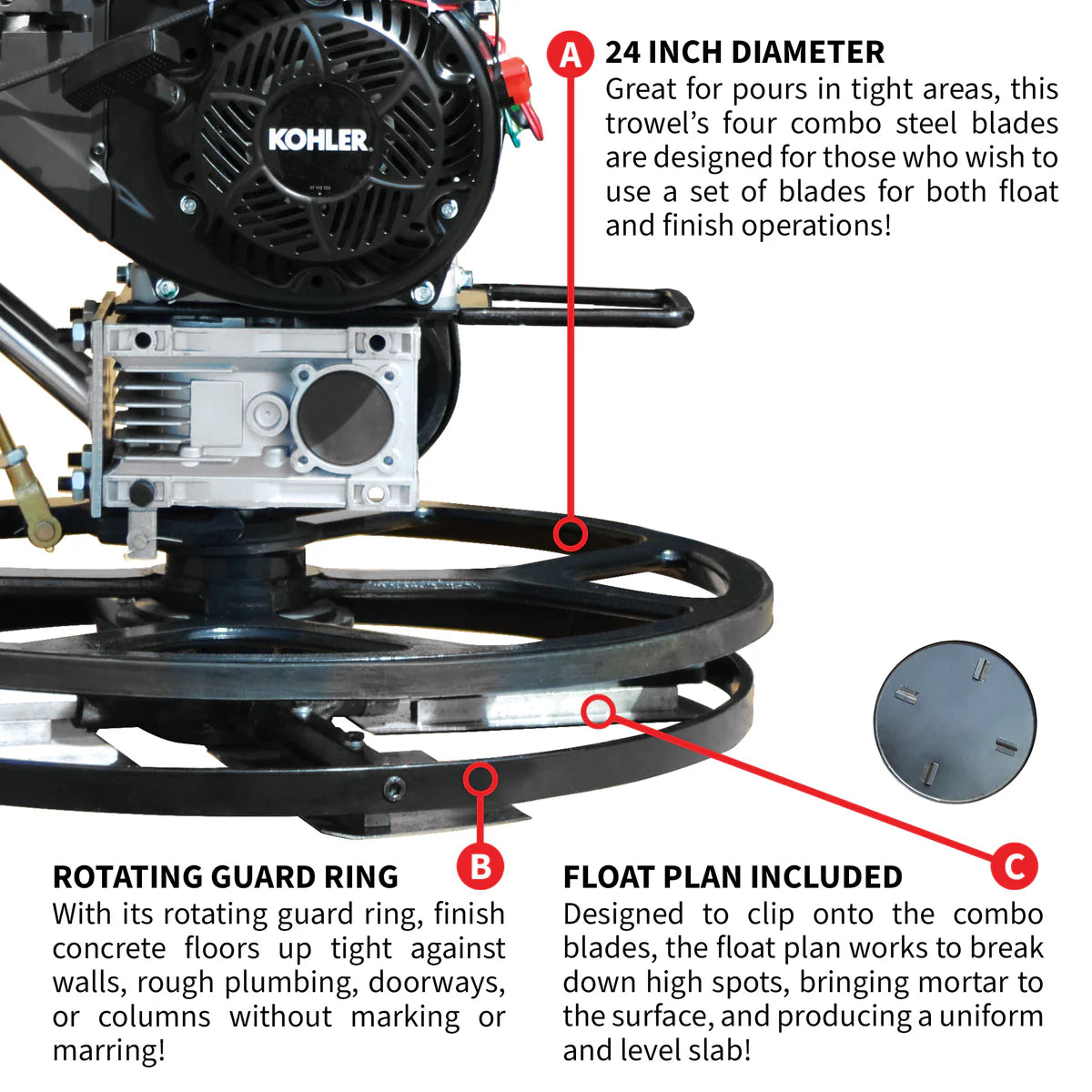 24" Concrete Power Trowel Edger | 6HP Kohler Engine