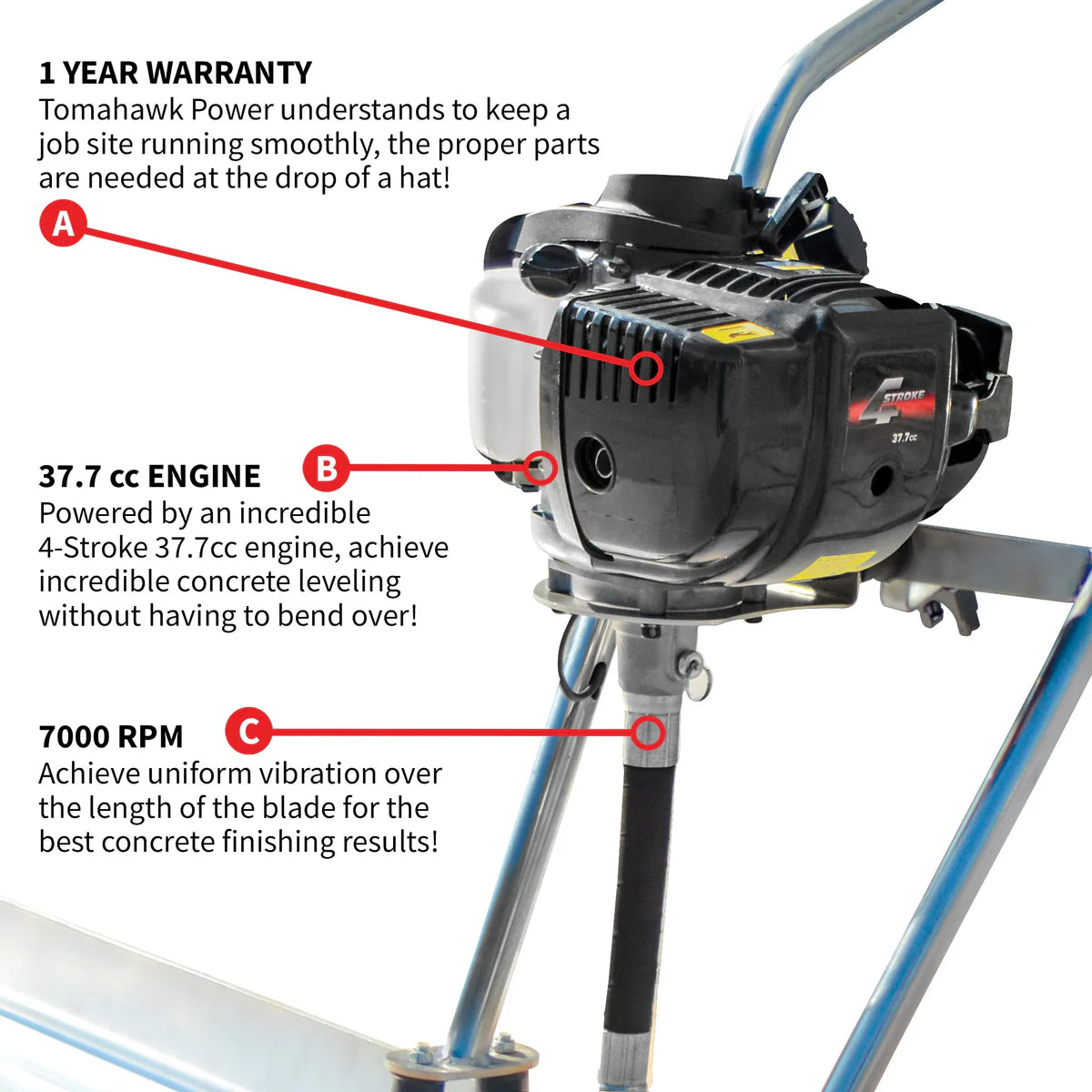 Tomahawk Concrete Power Screed | 4 Stroke Engine | Single Blade